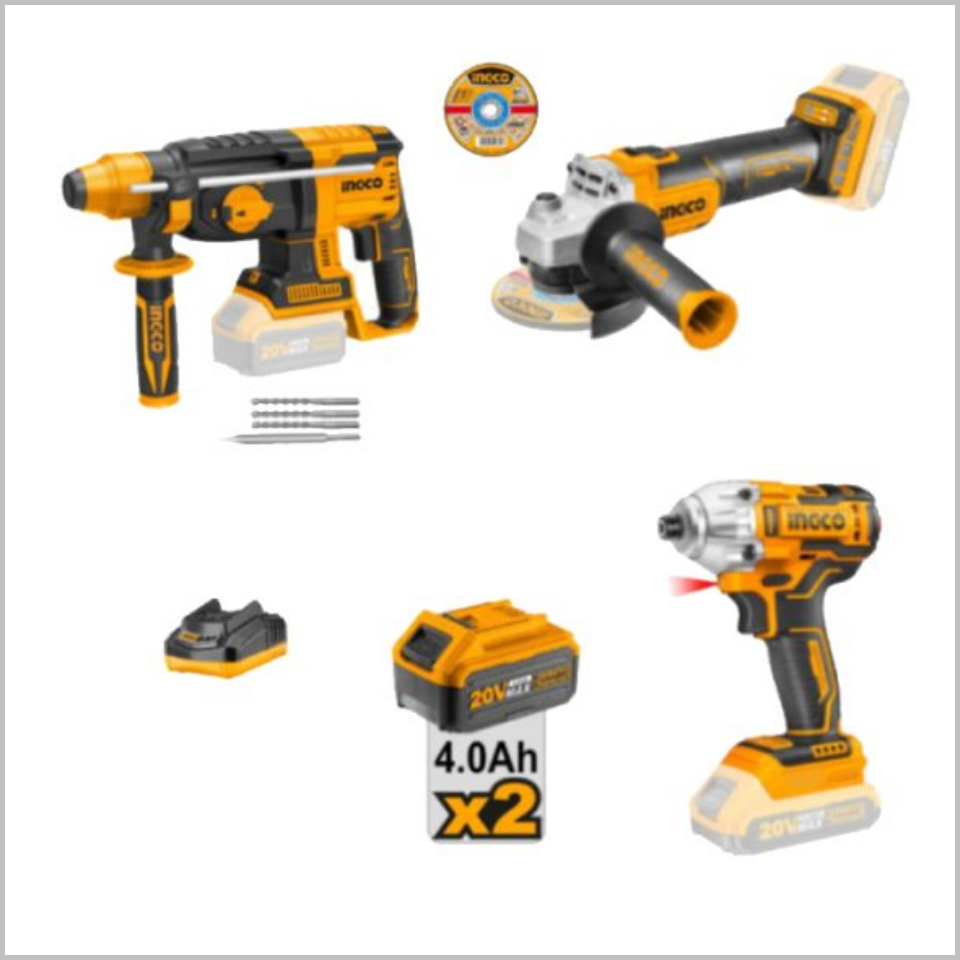 ชุดสว่านโรตารี่ เครื่องเจียร บล็อกไร้สาย COSLI230520 INGCO