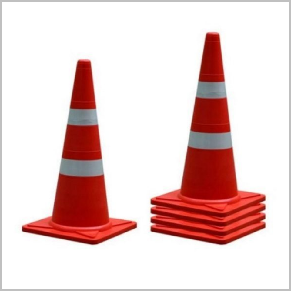 กรวยจราจร 80 ซม. คาดแถบสะท้อนแสง 2 เส้น